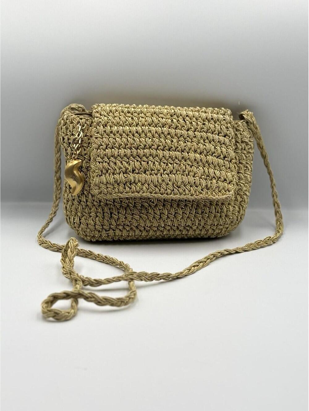 Sharif Vintage Woven Gold Crossbody Bag Braided Strap Coastal Chic